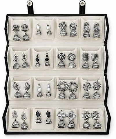 Mirakii Jewels 16 Pairs Premium Oxidised Jhumka Earring Set with Premium Gift Box Alloy Earring Set, Jhumki Earring