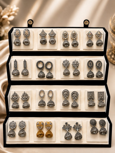 Mirakii Jewels 16 Pair Oxidized Silver Jhumka Combo Set with Premium Gift Box Alloy Jhumki Earring, Earring Set, Chandbali Earring