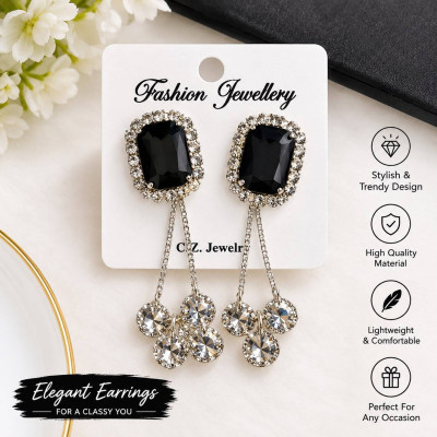 Aurenn Elegant Black Drop Earrings Crystal Alloy, Crystal Drops & Danglers