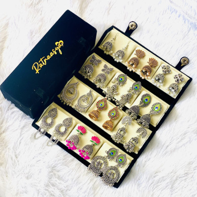 RATNAASYA Premium Gift Combo 12 Designer Oxidized Alloy Jhumki Earring, Chandbali Earring, Drops & Danglers, Stud Earring, Earring Set